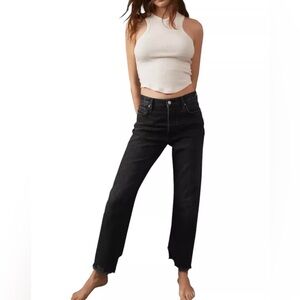 We The Free Distressed Tapered Baggy Boyfriend Jeans Panther Black Size 24